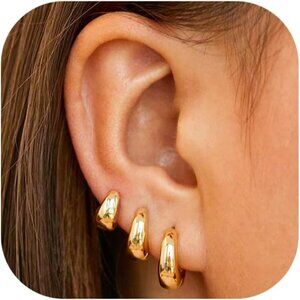 Small Chunky Hoops Huggie Earrings Set for Women Thick Hoop Earrings Stacks